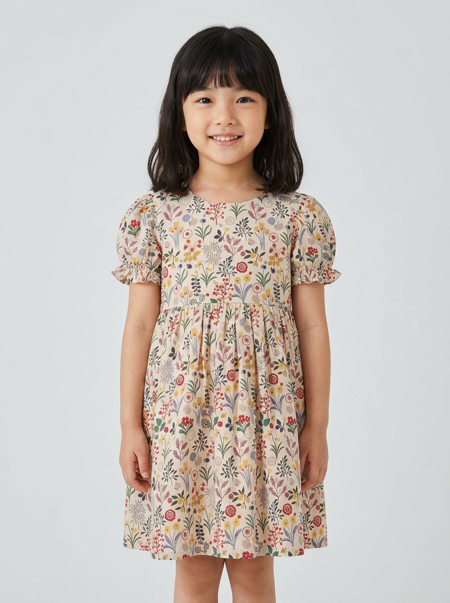 Girls Floral Puff Sleeve Dress