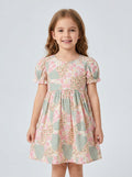Girls Vintage Patchwork Floral Puff Sleeve A-Line Dress