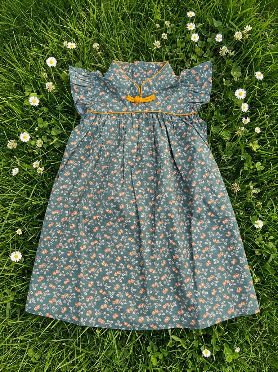 Girls Floral Cheongsam-Style Flutter Sleeve Dress