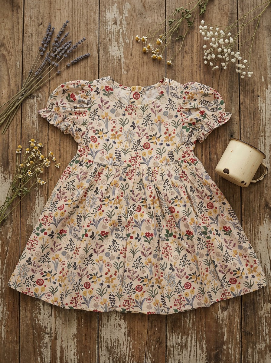 Girls Floral Puff Sleeve Dress