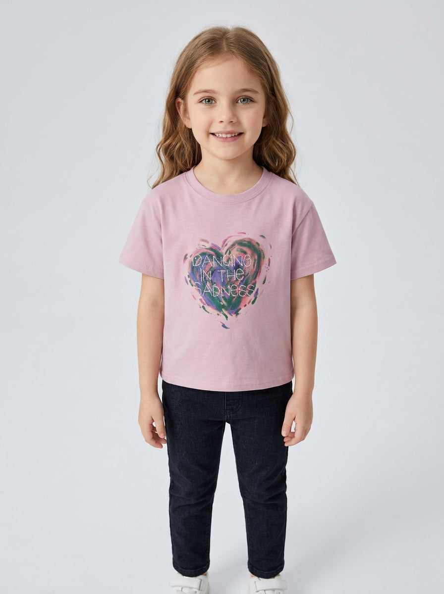Girls Pink Heart Graphic Short Sleeve T-Shirt