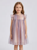 Girls Iridescent Ombre Tulle Flutter Sleeve Party Dress