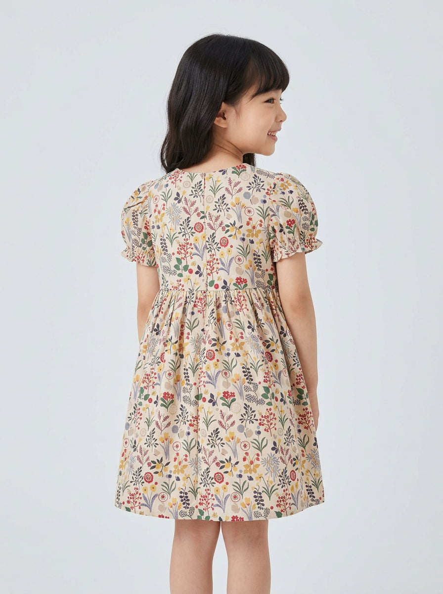 Girls Floral Puff Sleeve Dress