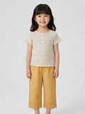 Girls Striped Top & Yellow Lace Wide-Leg Pants Set
