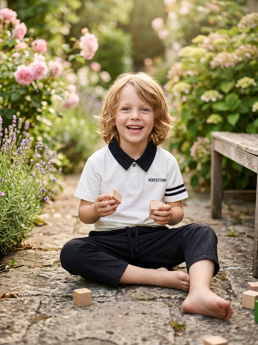 Boys "Perfection" Polo Shirt & Navy Shorts Set