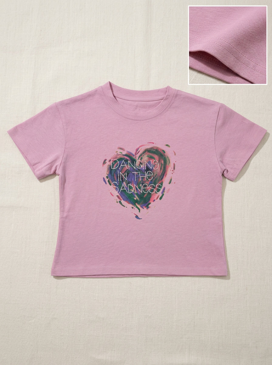 Girls Pink Heart Graphic Short Sleeve T-Shirt