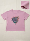 Girls Pink Heart Graphic Short Sleeve T-Shirt