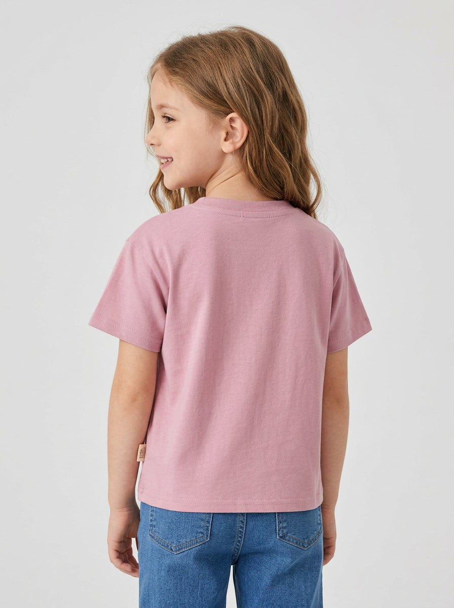 Girls Pink Heart Graphic Short Sleeve T-Shirt