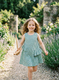 Girls Mint Green Polka Dot Sleeveless Ruffle Dress