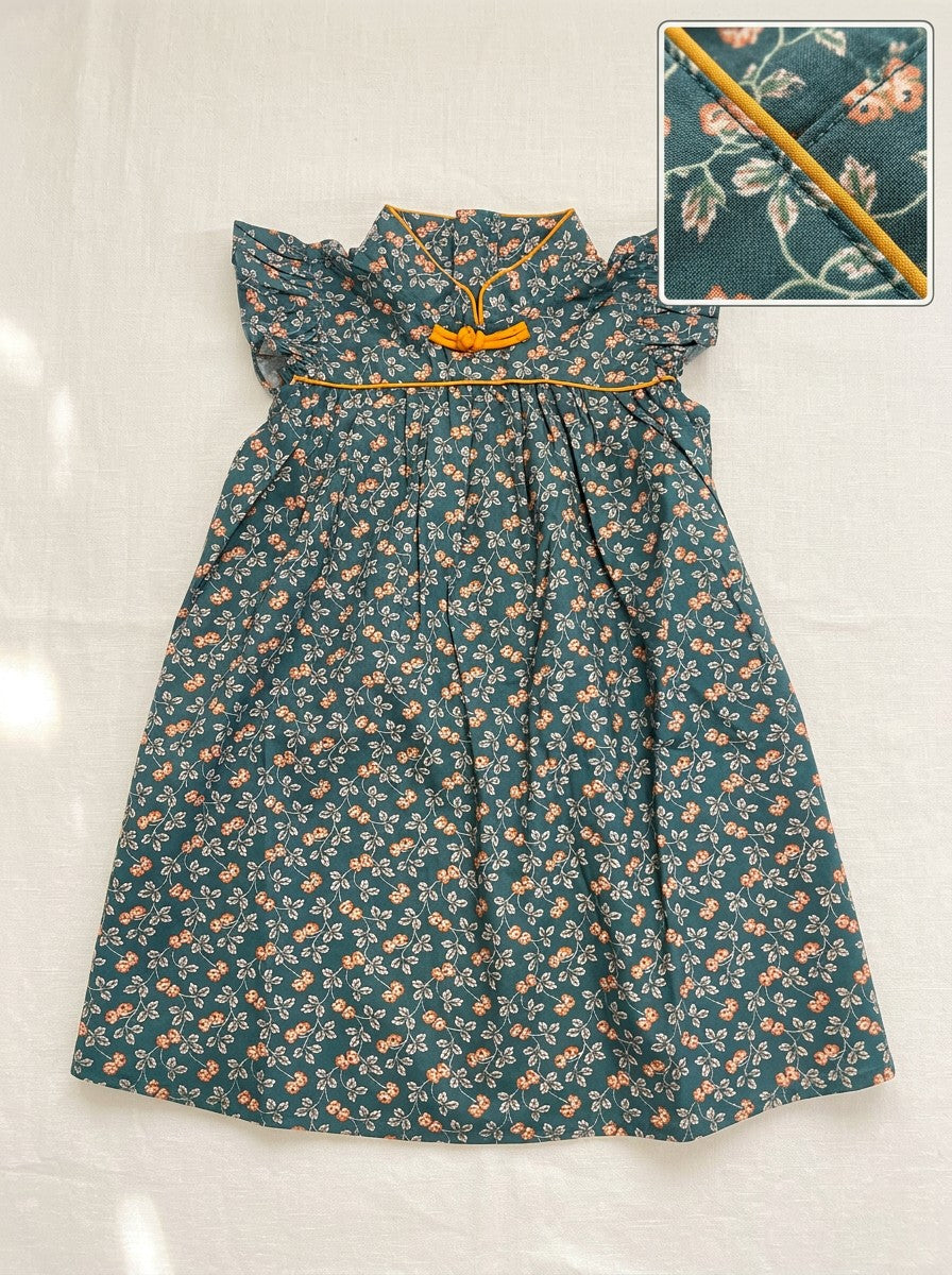 Girls Floral Cheongsam-Style Flutter Sleeve Dress