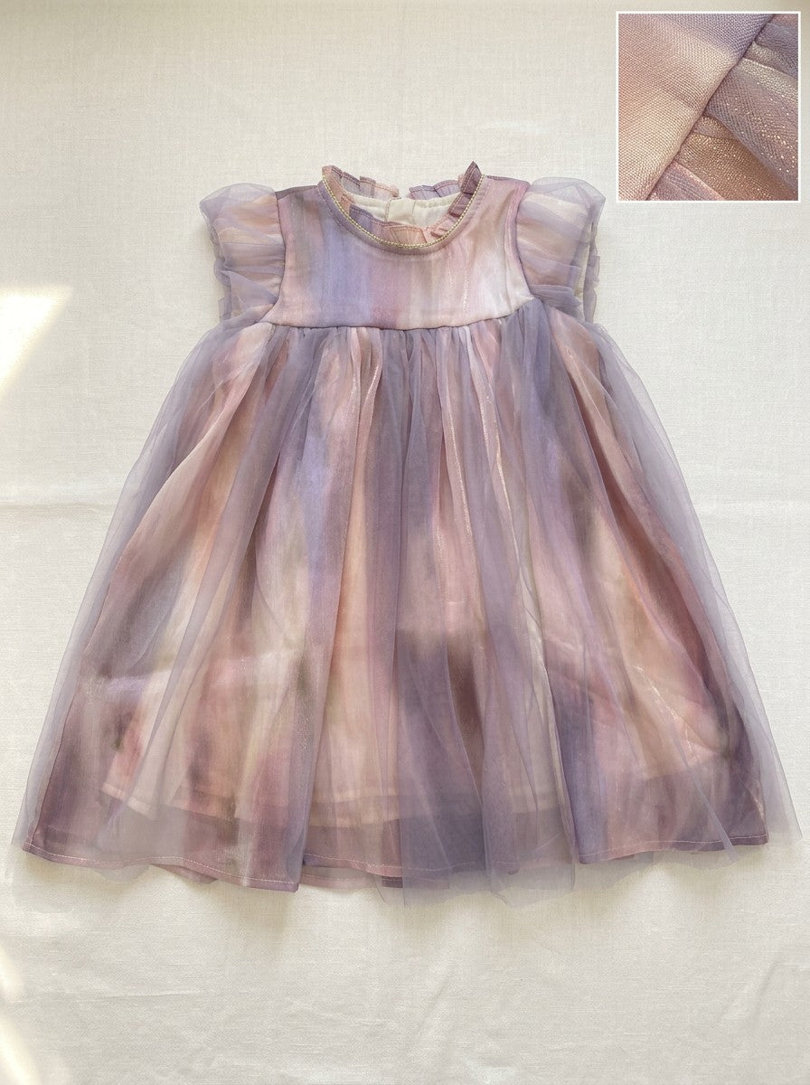 Girls Iridescent Ombre Tulle Flutter Sleeve Party Dress