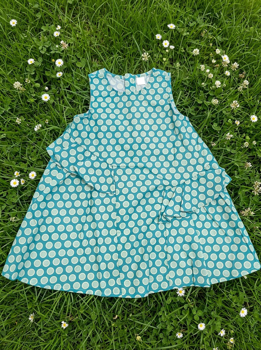 Girls Mint Green Polka Dot Sleeveless Ruffle Dress