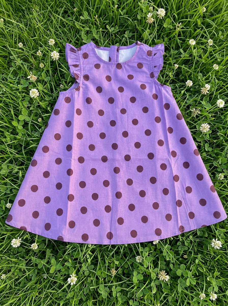Girls Purple Polka Dot Flutter Sleeve A-Line Dress