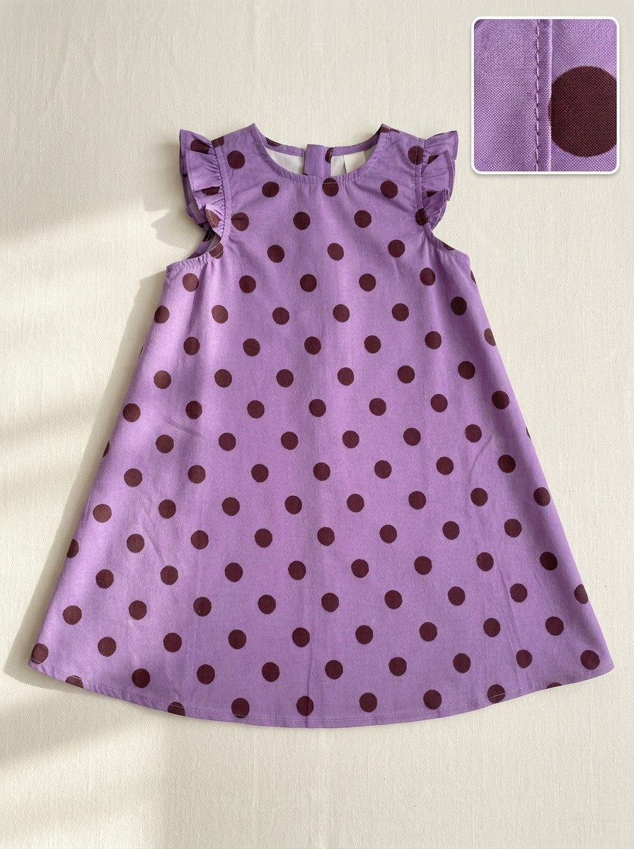 Girls Purple Polka Dot Flutter Sleeve A-Line Dress