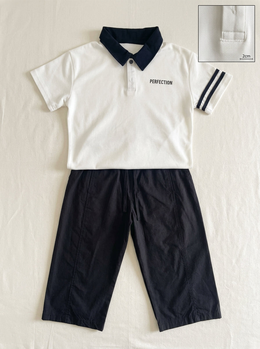 Boys "Perfection" Polo Shirt & Navy Shorts Set